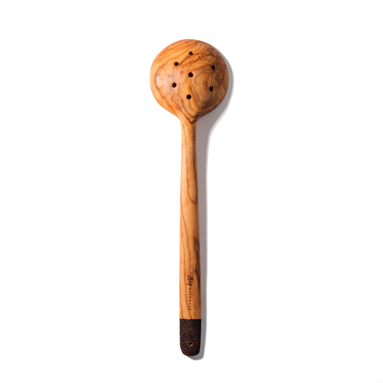 Olive Wood Ember Grain Slotted Round Spoon