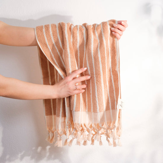 Zeep Naturals | Aegean Collection Striped Hand Towel | Zeep Naturals brings you handcrafted soaps, organic cotton towels, and artisan kitchen essentials — all inspired by nature. Discover simple, sustainable living with products designed to soothe your senses and your home.