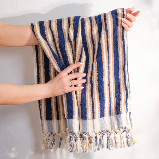 Zeep Naturals | Aegean Collection Striped Hand Towel | Zeep Naturals brings you handcrafted soaps, organic cotton towels, and artisan kitchen essentials — all inspired by nature. Discover simple, sustainable living with products designed to soothe your senses and your home.