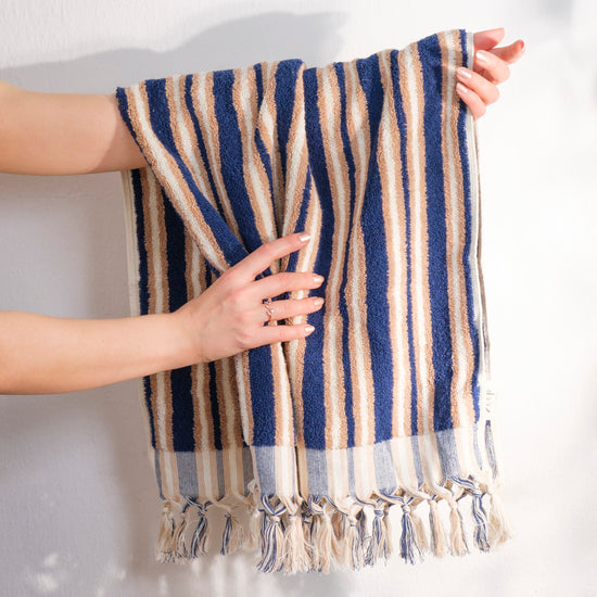 Zeep Naturals | Aegean Collection Striped Hand Towel | Zeep Naturals brings you handcrafted soaps, organic cotton towels, and artisan kitchen essentials — all inspired by nature. Discover simple, sustainable living with products designed to soothe your senses and your home.