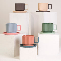 Zeep Naturals | Lydia Collection Modern Ribbed Coffee/Tea Cup with Saucer | Zeep Naturals brings you handcrafted soaps, organic cotton towels, and artisan kitchen essentials — all inspired by nature. Discover simple, sustainable living with products designed to soothe your senses and your home.