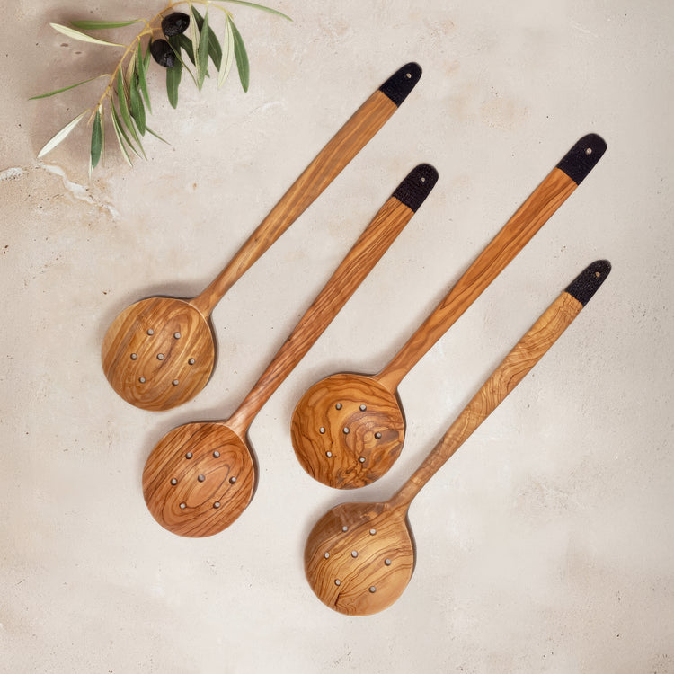 Olive Wood Ember Grain Slotted Round Spoon