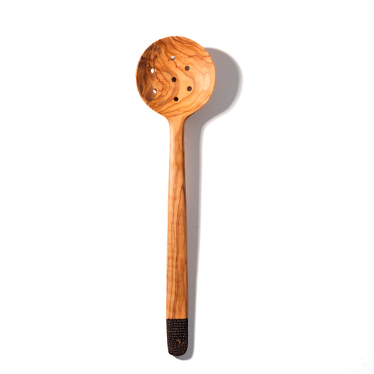 Olive Wood Ember Grain Slotted Round Spoon