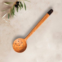 Zeep Naturals | Olive Wood Ember Grain Slotted Round Spoon | Zeep Naturals brings you handcrafted soaps, organic cotton towels, and artisan kitchen essentials — all inspired by nature. Discover simple, sustainable living with products designed to soothe your senses and your home.