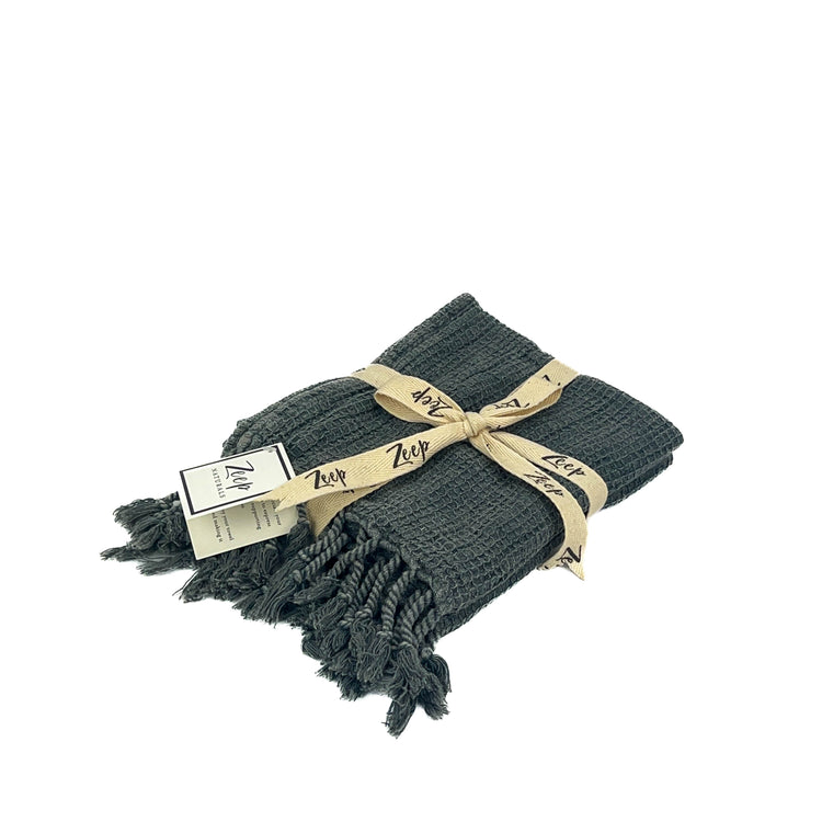 Zeep Naturals | Waffle Towels Anthracite Hand Towel (2 in a bundle) | Catskills-inspired artisan natural soaps, luxurious Turkish towels, bathrobes, throws, and bedding. Discover handmade coffee cups, milk dispensers, and olive wood kitchen utensils—crafted with care for your home