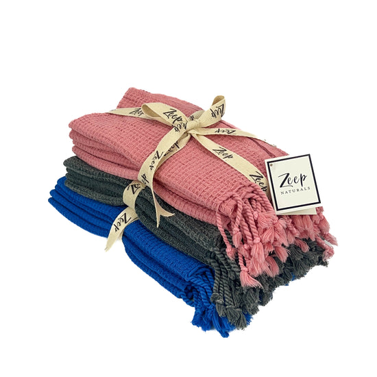 Zeep Naturals | Waffle Towels Blueberry Wash Cloth Napkin (4 in a bundle) | Catskills-inspired artisan natural soaps, luxurious Turkish towels, bathrobes, throws, and bedding. Discover handmade coffee cups, milk dispensers, and olive wood kitchen utensils—crafted with care for your home