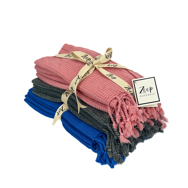 Zeep Naturals | Waffle Towels Water Lilly Wash Cloth Napkin (4 in a bundle) | Catskills-inspired artisan natural soaps, luxurious Turkish towels, bathrobes, throws, and bedding. Discover handmade coffee cups, milk dispensers, and olive wood kitchen utensils—crafted with care for your home