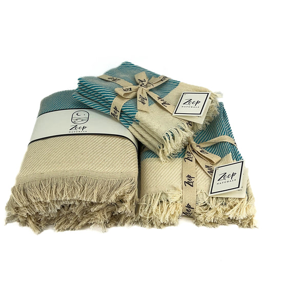 Zeep Naturals | Water-Path Towels Wash Cloth Napkin (4 in a bundle) | Catskills-inspired artisan natural soaps, luxurious Turkish towels, bathrobes, throws, and bedding. Discover handmade coffee cups, milk dispensers, and olive wood kitchen utensils—crafted with care for your home