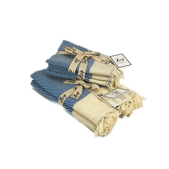 Zeep Naturals | Water-Path Towels Lapis Hand Towel (2 in a bundle) | Catskills-inspired artisan natural soaps, luxurious Turkish towels, bathrobes, throws, and bedding. Discover handmade coffee cups, milk dispensers, and olive wood kitchen utensils—crafted with care for your home