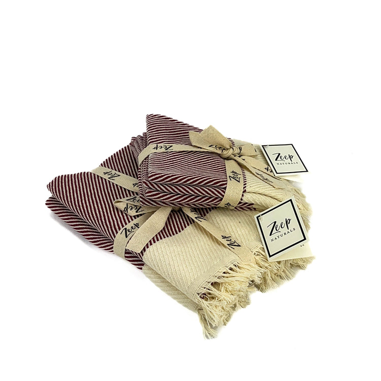 Zeep Naturals | Water-Path Towels Wine Red Hand Towel (2 in a bundle) | Catskills-inspired artisan natural soaps, luxurious Turkish towels, bathrobes, throws, and bedding. Discover handmade coffee cups, milk dispensers, and olive wood kitchen utensils—crafted with care for your home