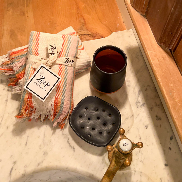 Zeep Naturals | Dardanelle Soap Coasters Black | Catskills-inspired artisan natural soaps, luxurious Turkish towels, bathrobes, throws, and bedding. Discover handmade coffee cups, milk dispensers, and olive wood kitchen utensils—crafted with care for your home