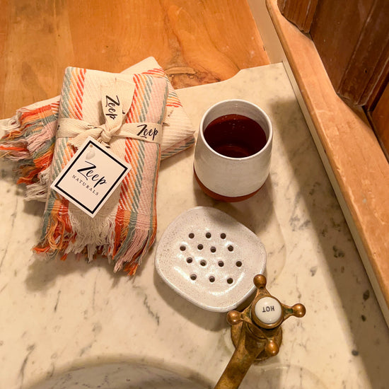 Zeep Naturals | Dardanelle Toothbrush Holders and Soap Coasters White | Catskills-inspired artisan natural soaps, luxurious Turkish towels, bathrobes, throws, and bedding. Discover handmade coffee cups, milk dispensers, and olive wood kitchen utensils—crafted with care for your home