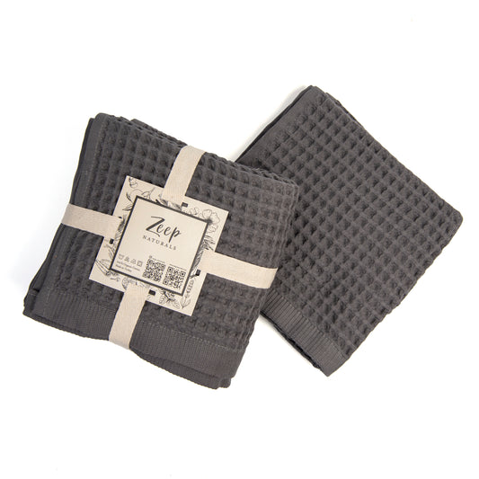 Zeep Naturals | Big Waffle Towels Slate | Catskills-inspired artisan natural soaps, luxurious Turkish towels, bathrobes, throws, and bedding. Discover handmade coffee cups, milk dispensers, and olive wood kitchen utensils—crafted with care for your home