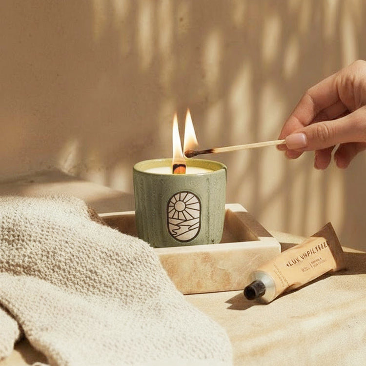 Aegean Collection Hand-Carved Ceramic Soy Wax Candle