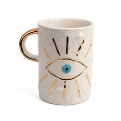 Zeep Naturals | White Ceramic Coffee/Tea Cup | Charming Eye | Zeep Naturals brings you handcrafted soaps, organic cotton towels, and artisan kitchen essentials — all inspired by nature. Discover simple, sustainable living with products designed to soothe your senses and your home.