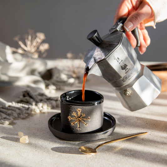 Zeep Naturals | Stoneware Handmade 2-Piece Espresso Cup | Snowflake Snowflake | Zeep Naturals brings you handcrafted soaps, organic cotton towels, and artisan kitchen essentials — all inspired by nature. Discover simple, sustainable living with products designed to soothe your senses and your home.