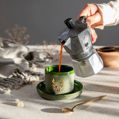 Zeep Naturals | Stoneware Handmade 2-Piece Espresso Cup | Deer | Zeep Naturals brings you handcrafted soaps, organic cotton towels, and artisan kitchen essentials — all inspired by nature. Discover simple, sustainable living with products designed to soothe your senses and your home.
