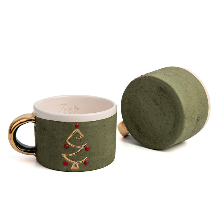 Zeep Naturals | Stoneware Handmade Americano Cups Green Christmas | Catskills-inspired artisan natural soaps, luxurious Turkish towels, bathrobes, throws, and bedding. Discover handmade coffee cups, milk dispensers, and olive wood kitchen utensils—crafted with care for your home