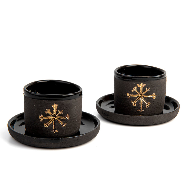 Zeep Naturals | Stoneware Handmade 2-Piece Espresso Cups Snowflake | Catskills-inspired artisan natural soaps, luxurious Turkish towels, bathrobes, throws, and bedding. Discover handmade coffee cups, milk dispensers, and olive wood kitchen utensils—crafted with care for your home