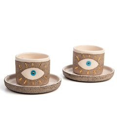 Zeep Naturals | Stoneware Handmade 2-Piece Espresso Cup | Charming Eye | Zeep Naturals brings you handcrafted soaps, organic cotton towels, and artisan kitchen essentials — all inspired by nature. Discover simple, sustainable living with products designed to soothe your senses and your home.