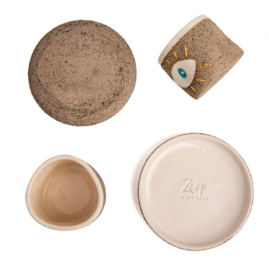 Zeep Naturals | Stoneware Handmade 2-Piece Espresso Cups Charming Eye | Catskills-inspired artisan natural soaps, luxurious Turkish towels, bathrobes, throws, and bedding. Discover handmade coffee cups, milk dispensers, and olive wood kitchen utensils—crafted with care for your home