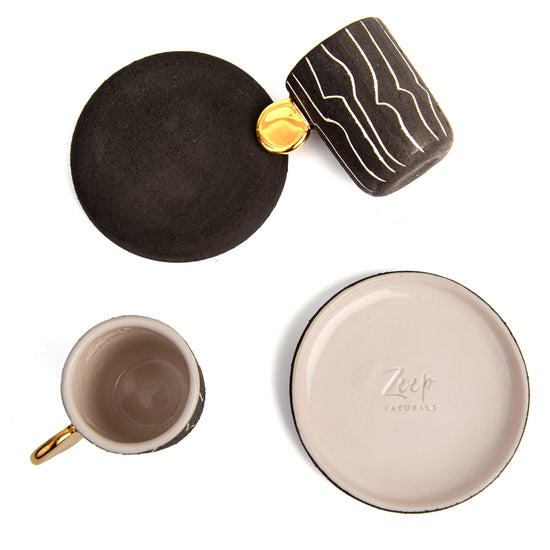 Zeep Naturals | Stoneware Handmade 2-Piece Slim Espresso Cups Irregular Stripes | Catskills-inspired artisan natural soaps, luxurious Turkish towels, bathrobes, throws, and bedding. Discover handmade coffee cups, milk dispensers, and olive wood kitchen utensils—crafted with care for your home