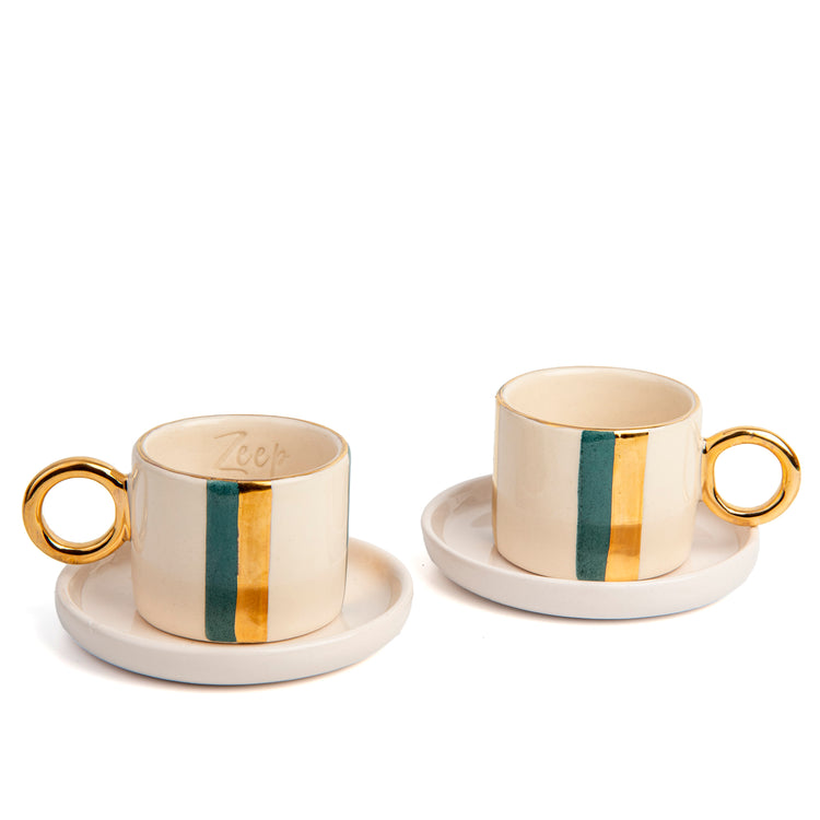 Zeep Naturals | Ceramic Handmade 2-Piece Standart Espresso Cups Modern Stripe | Catskills-inspired artisan natural soaps, luxurious Turkish towels, bathrobes, throws, and bedding. Discover handmade coffee cups, milk dispensers, and olive wood kitchen utensils—crafted with care for your home